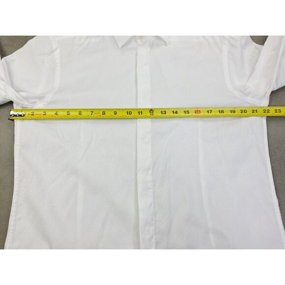 Hugo Boss Sharp Fit Size 15.5 34-35 White Stripe French Cuff Hidden Button Shirt - Picture 3 of 11